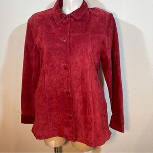 Atelier by B. Thomas Red Suede Shirt Barn Jacket Shacket w/ Pockets Cabin Core